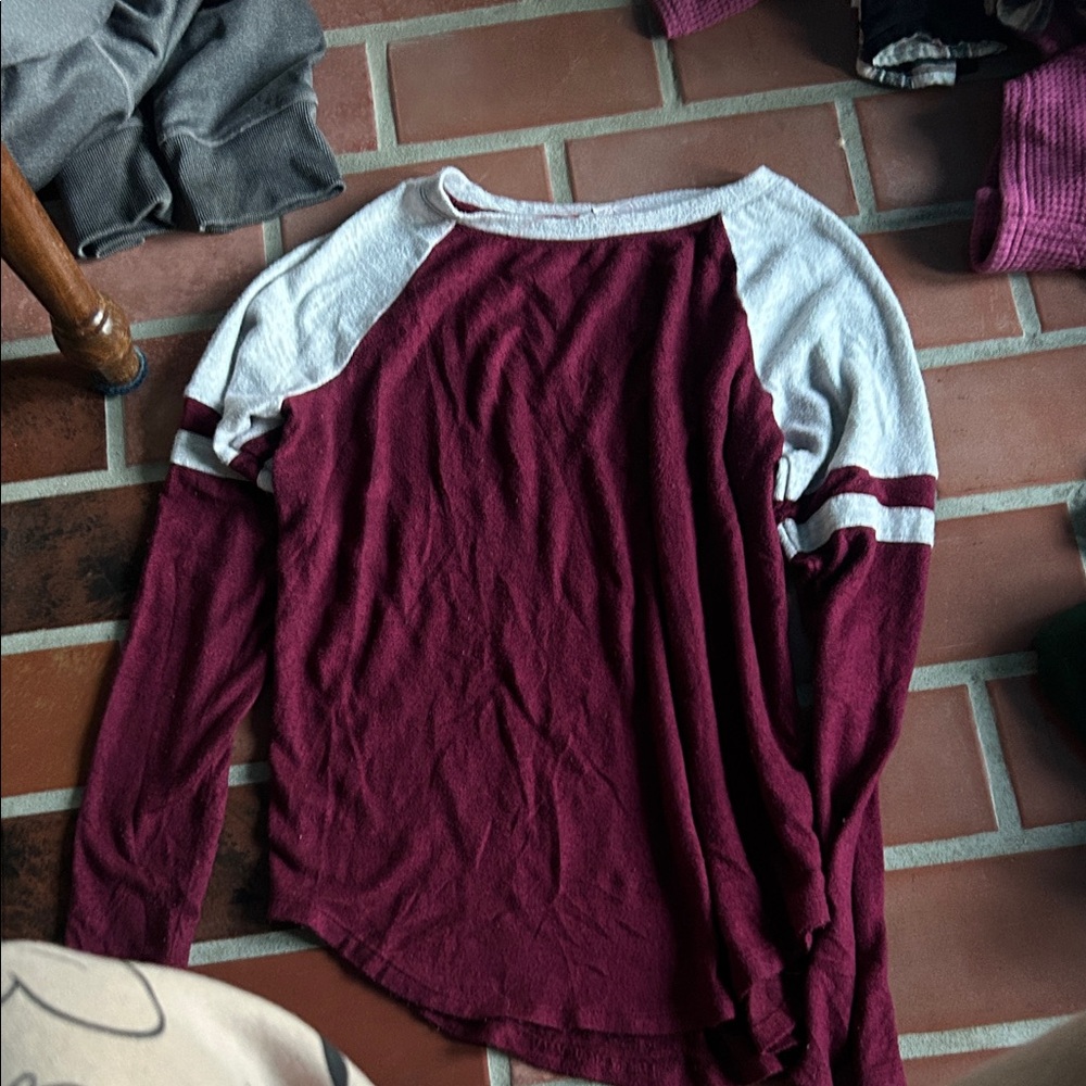 SO Burgundy and White Long Sleeve Tee